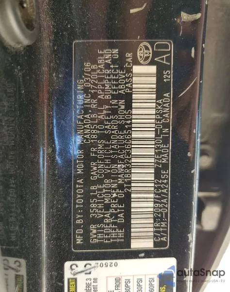 2006 Toyota Corolla Ce из США, поврежденный, VIN 2T1BR32E36C651405